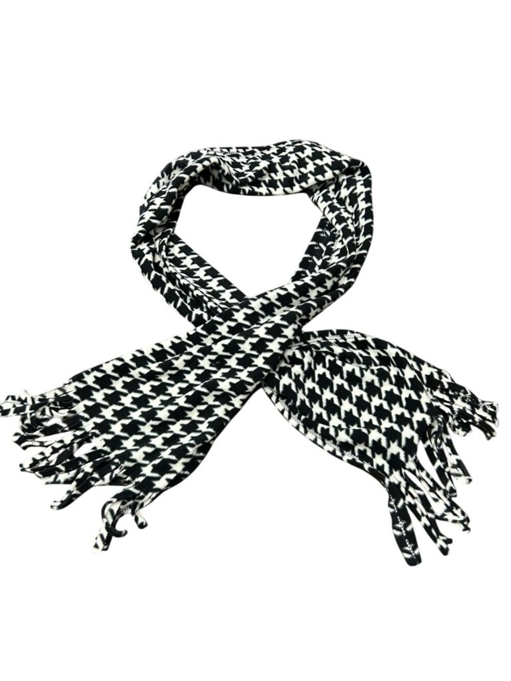 One Size Houndstooth Black White Fringe Ends Scarf 59" Long Soft Minimalist Retr